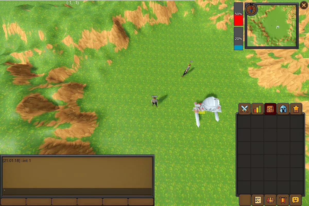 The Vastopia game client — top-down multiplayer MMO gameplay with minimap and inventory